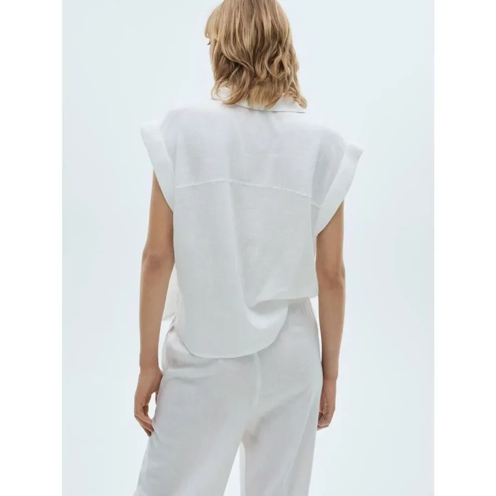 Mango Co-Ord Linen Set Flowy Pants and Blouse New